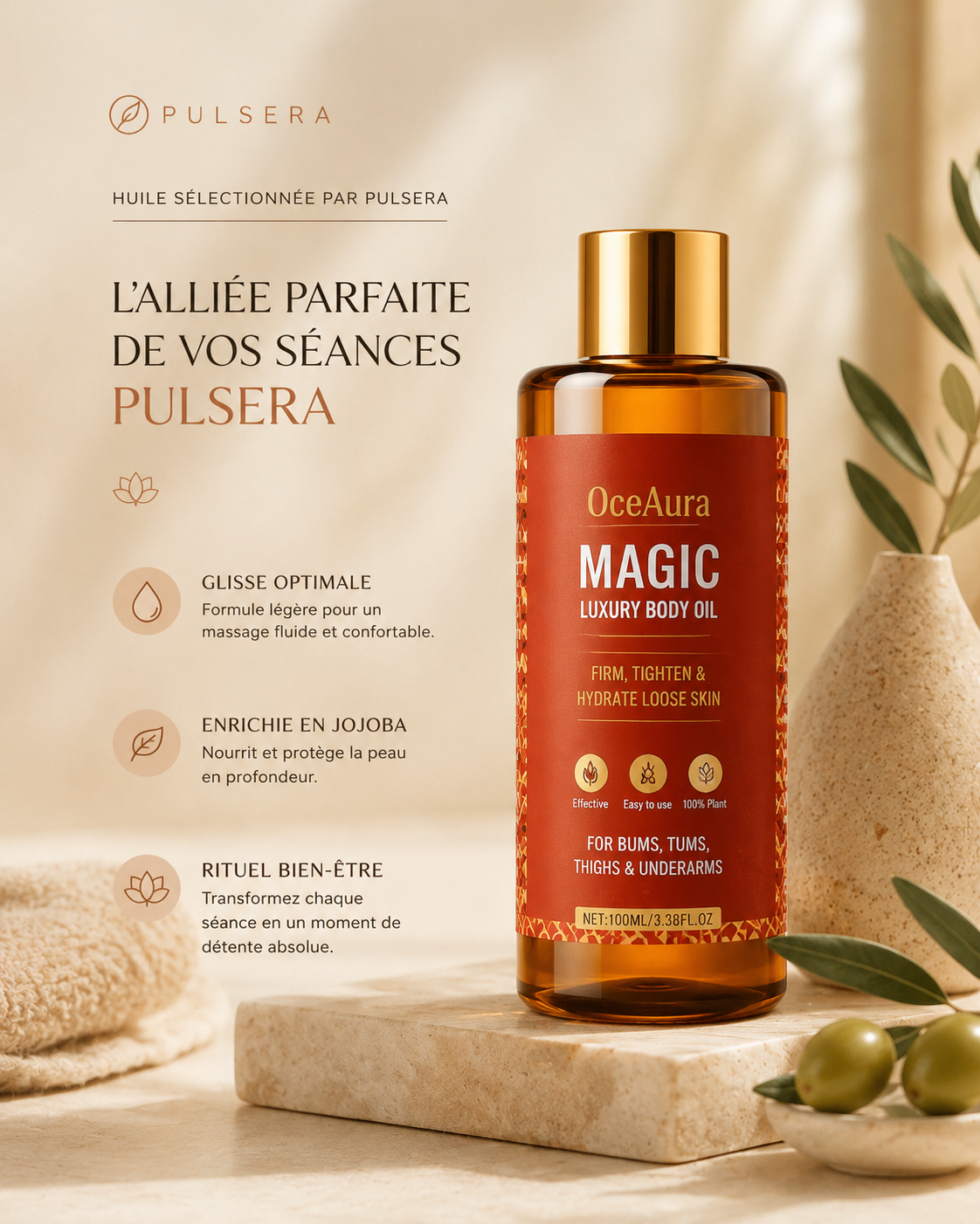 Huile de massage sélectionnée par Pulsera™